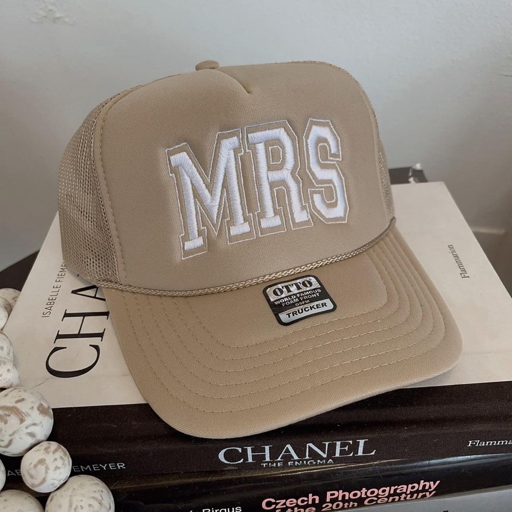 MRS Embroidered Trucker Hat in Beige
